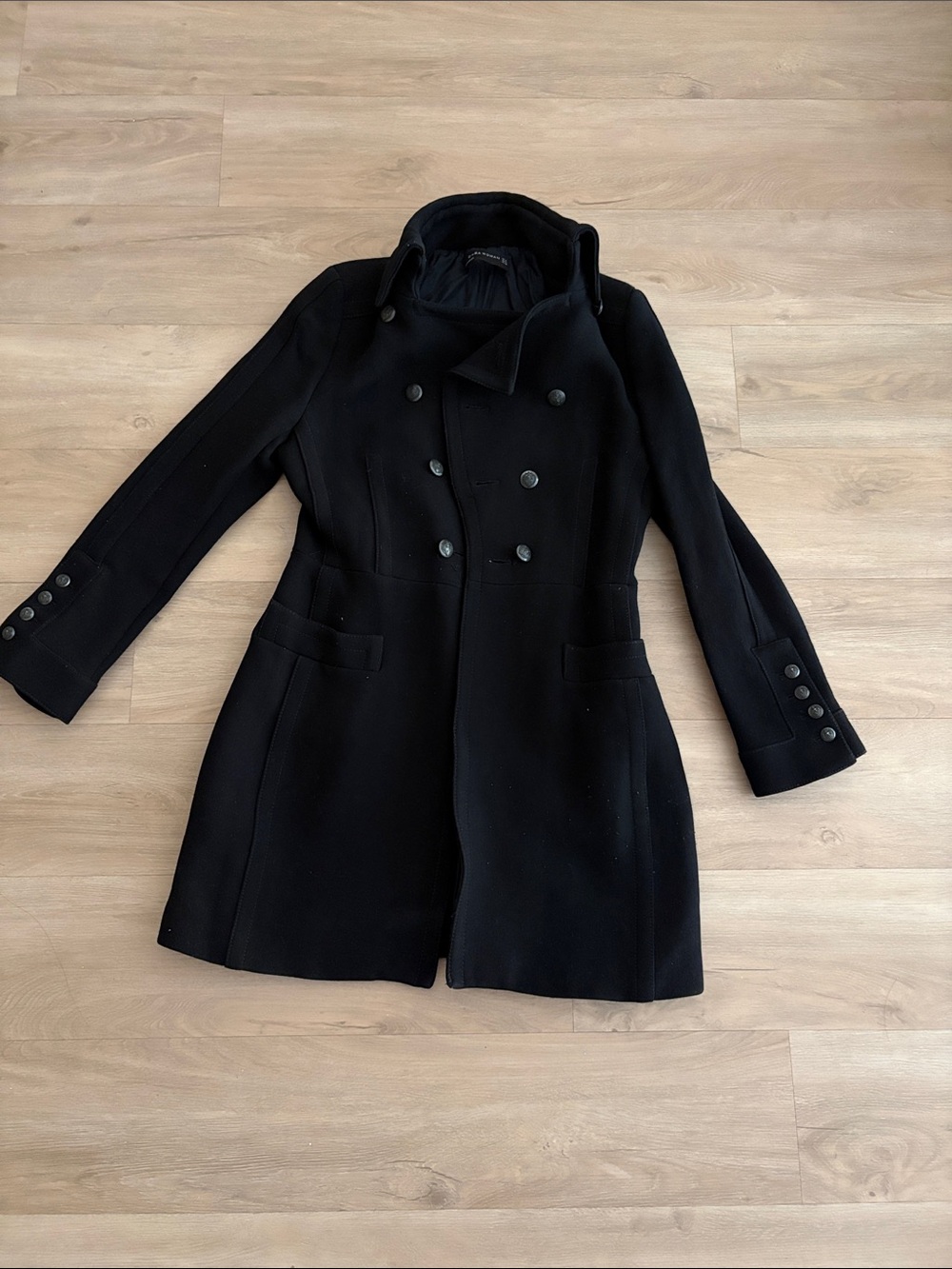 (READ) Zara Black Double-Breasted Pea Coat